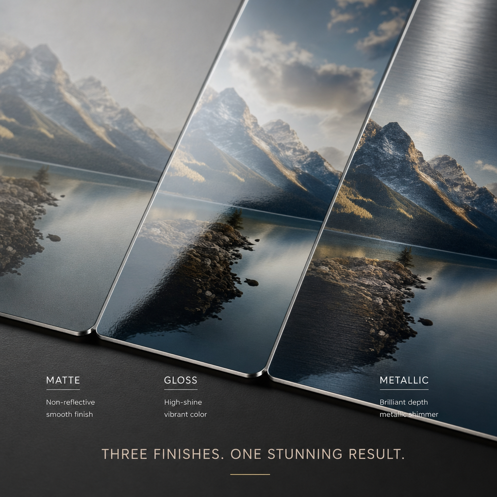 Metal prints in matte, semi-gloss and high-gloss finishes