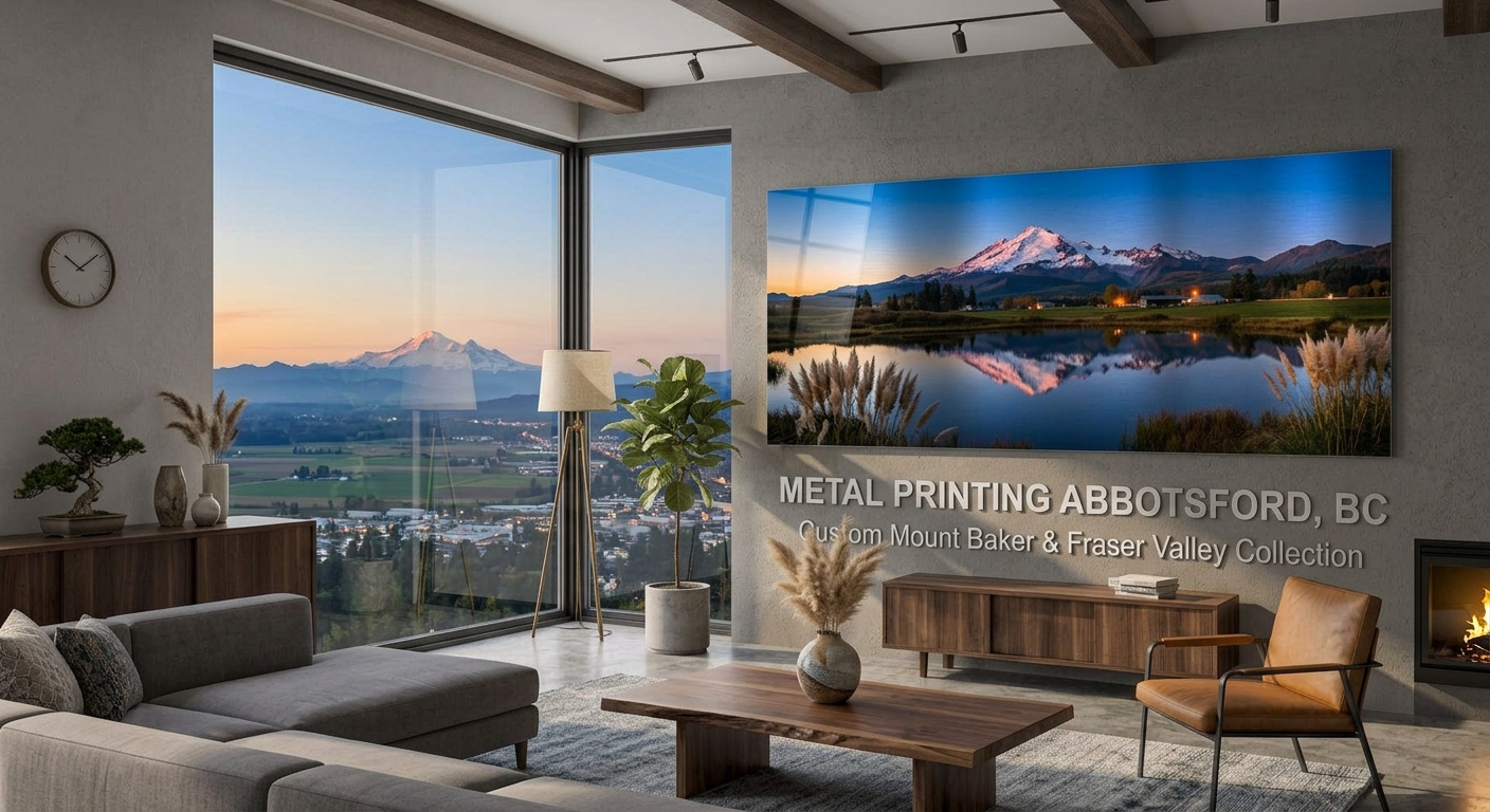 Custom metal print of Mount Baker in an Abbotsford Fraser Valley home