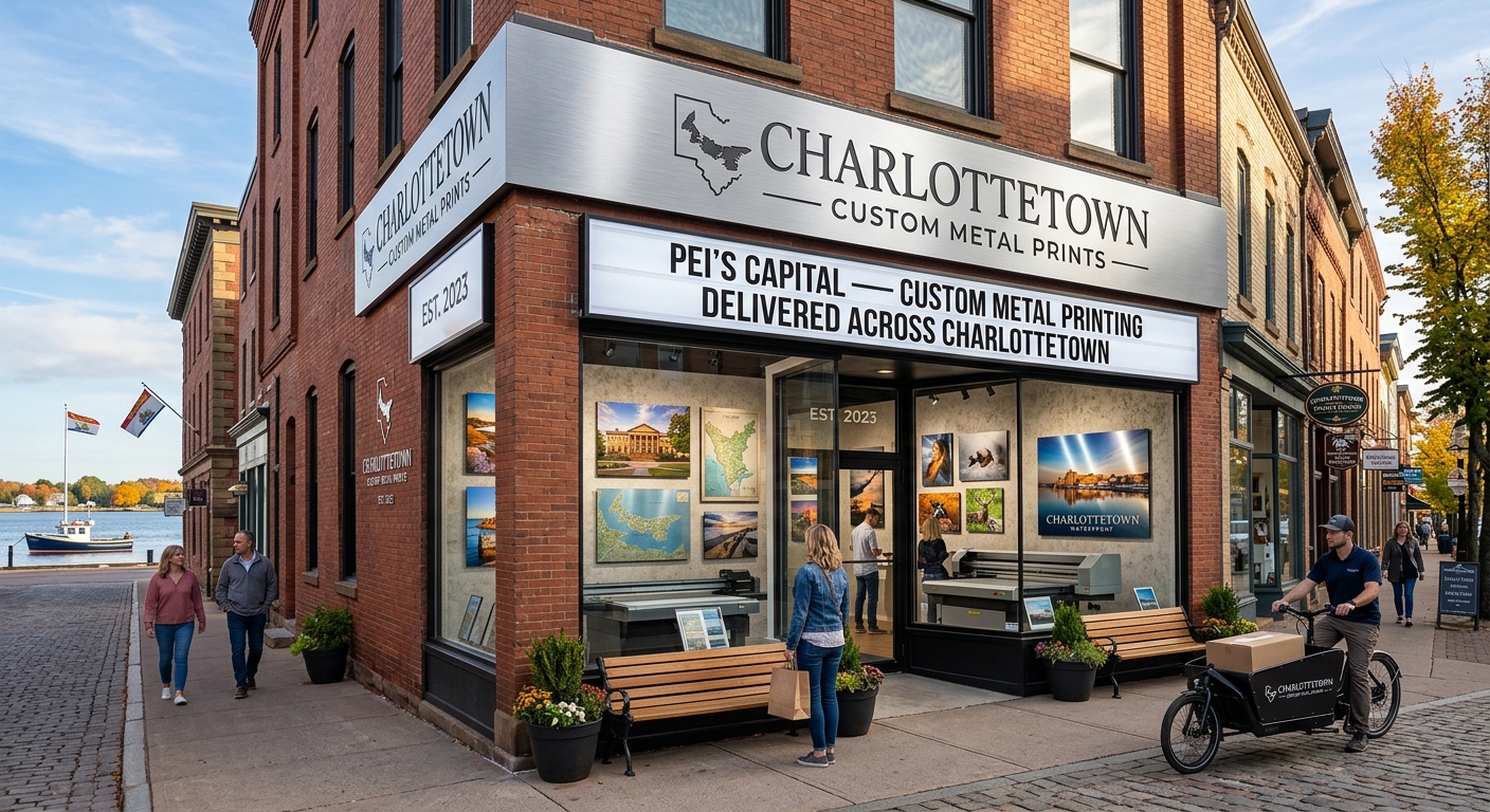 Custom metal print of Charlottetown Harbour in a PEI home