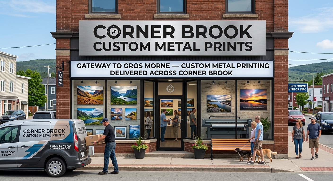 Custom metal print of Gros Morne fjords in a Corner Brook home