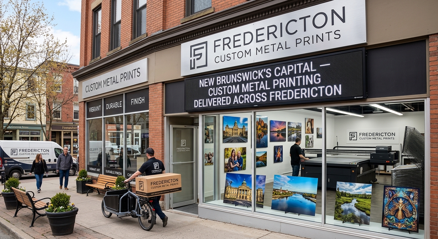 Custom metal print of the Saint John River in a Fredericton home