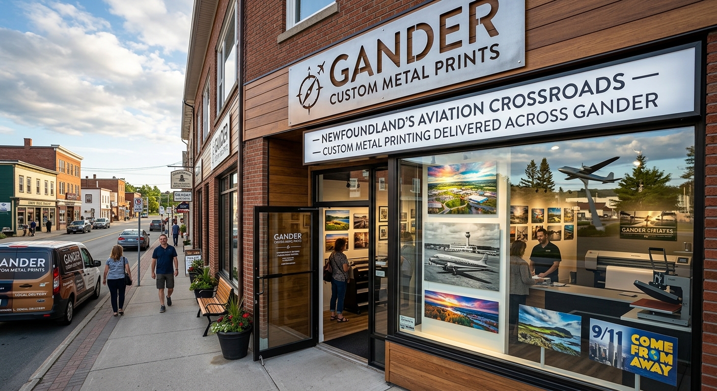 Custom metal print of aviation history in a Gander Newfoundland home