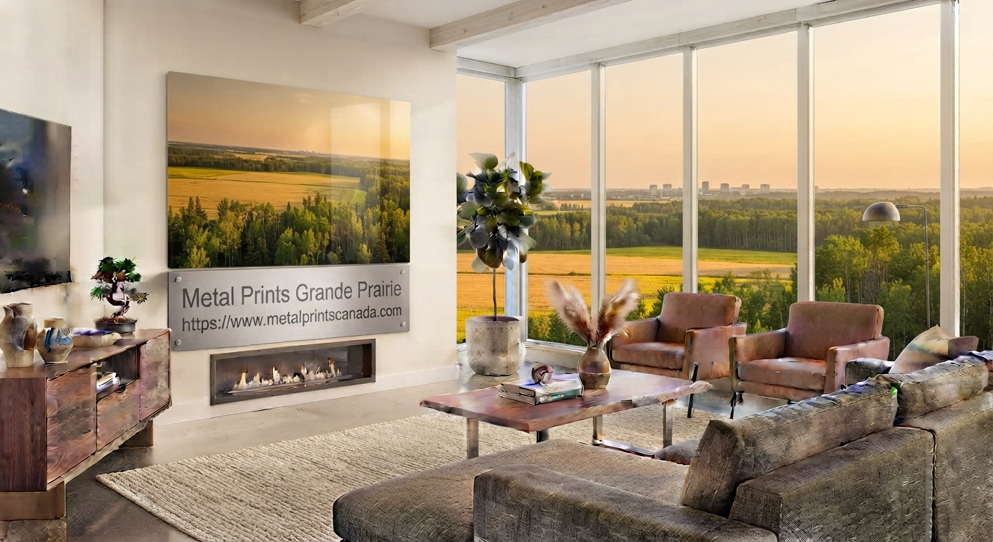 Custom metal print of Peace Country scenery in a Grande Prairie home