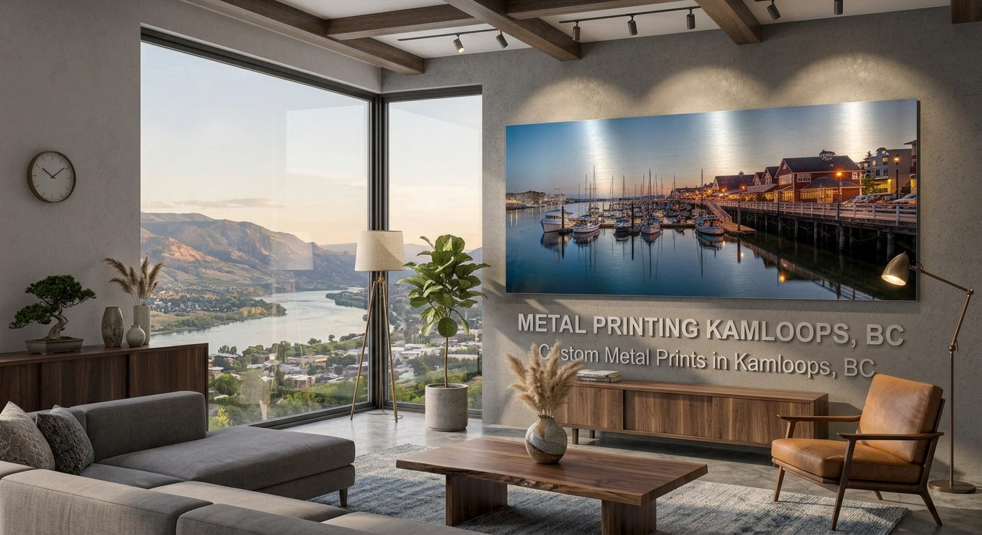 Custom metal print of the Thompson River in a Kamloops home