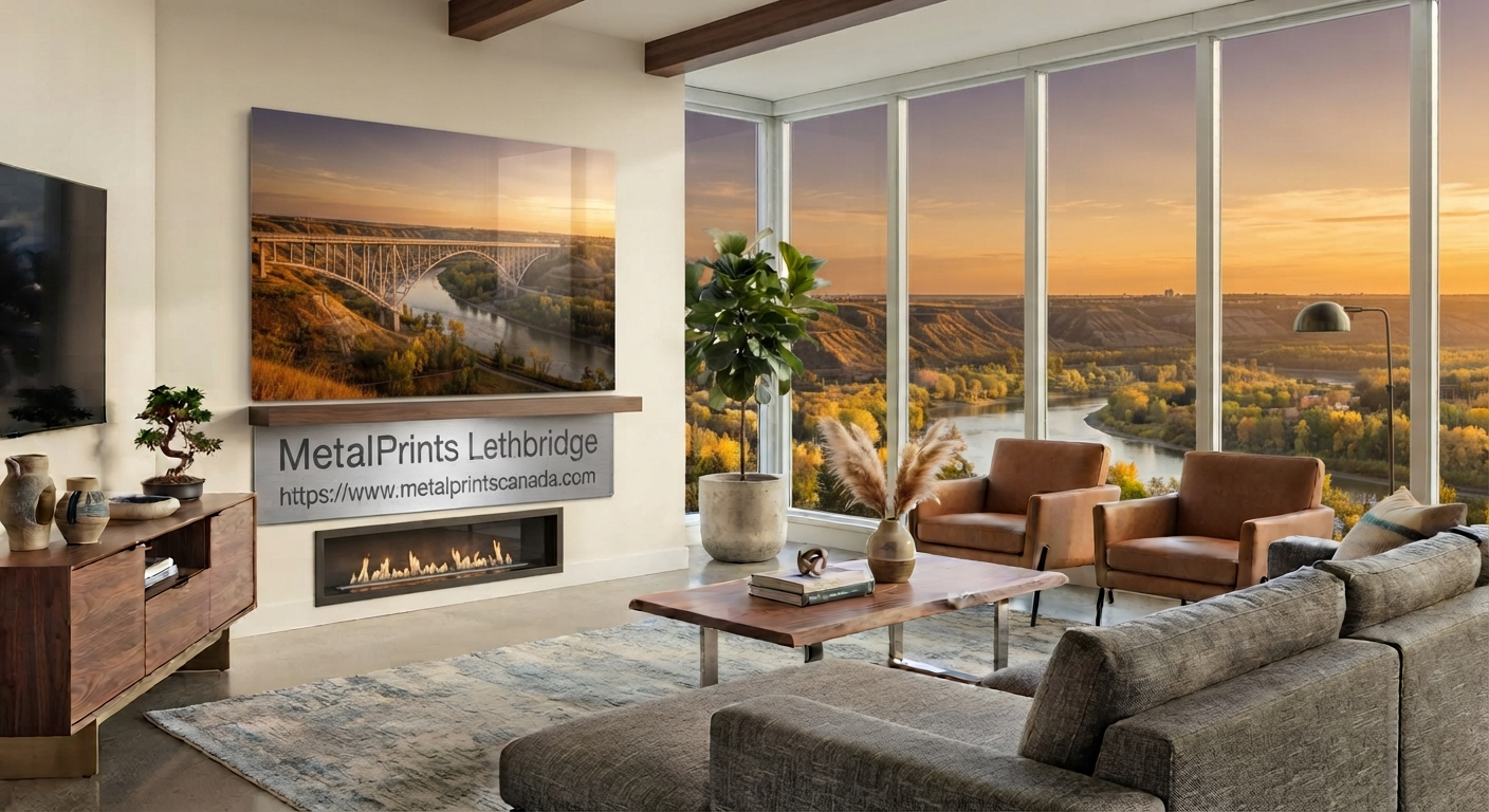 Custom metal print of southern Alberta scenery in a Lethbridge home