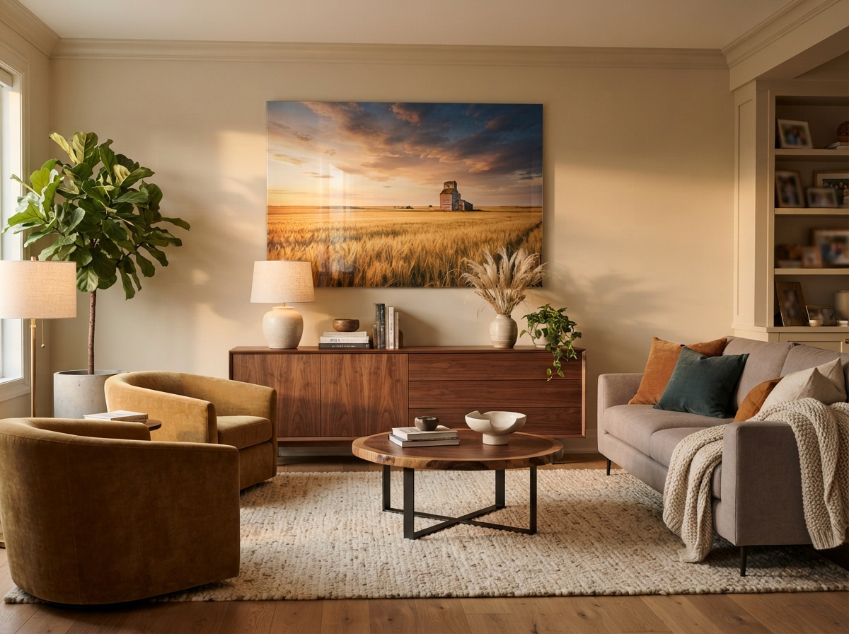 Custom metal wall art in a Manitoba family living space