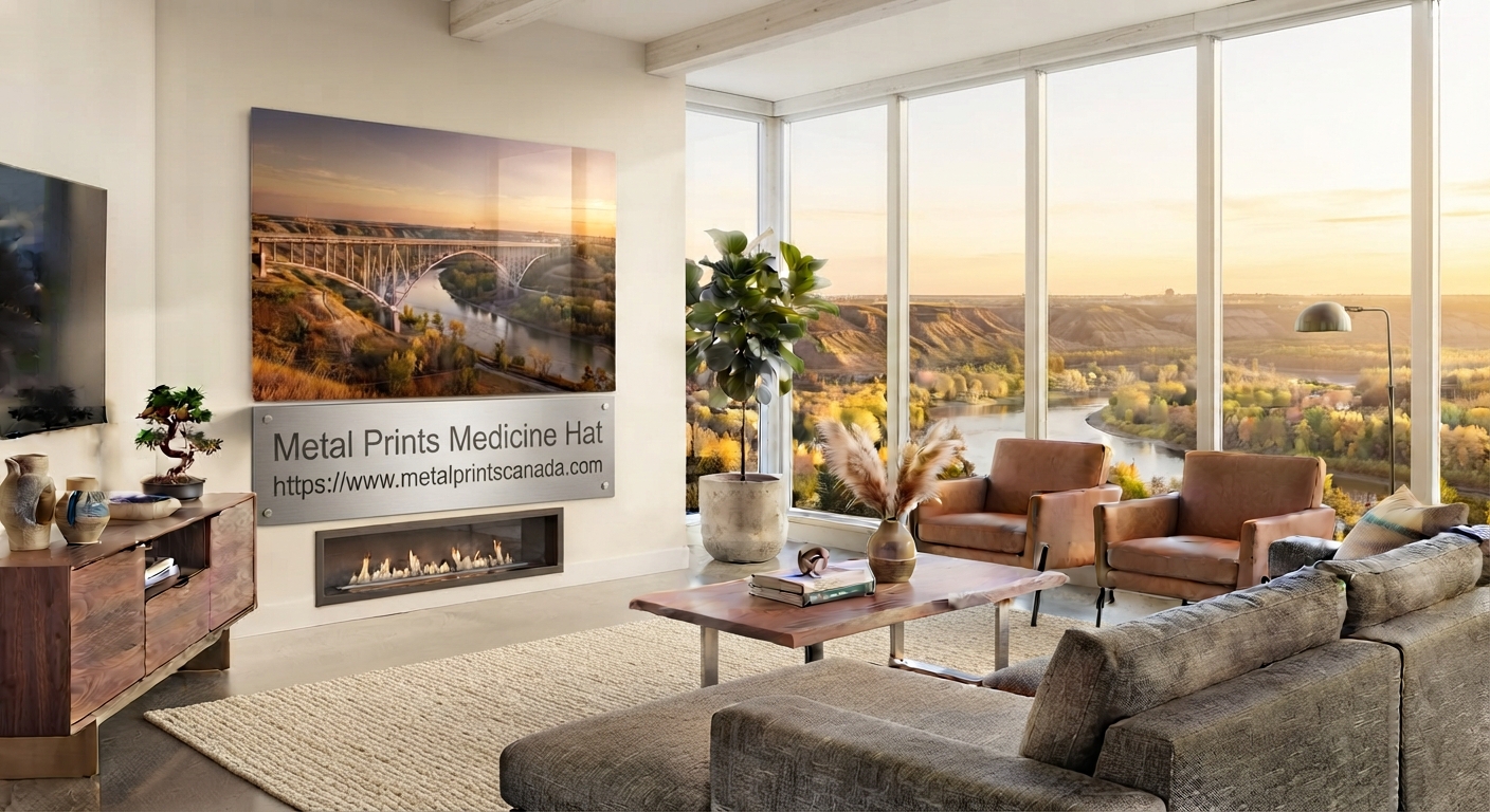 Custom metal print in a bright Medicine Hat living room