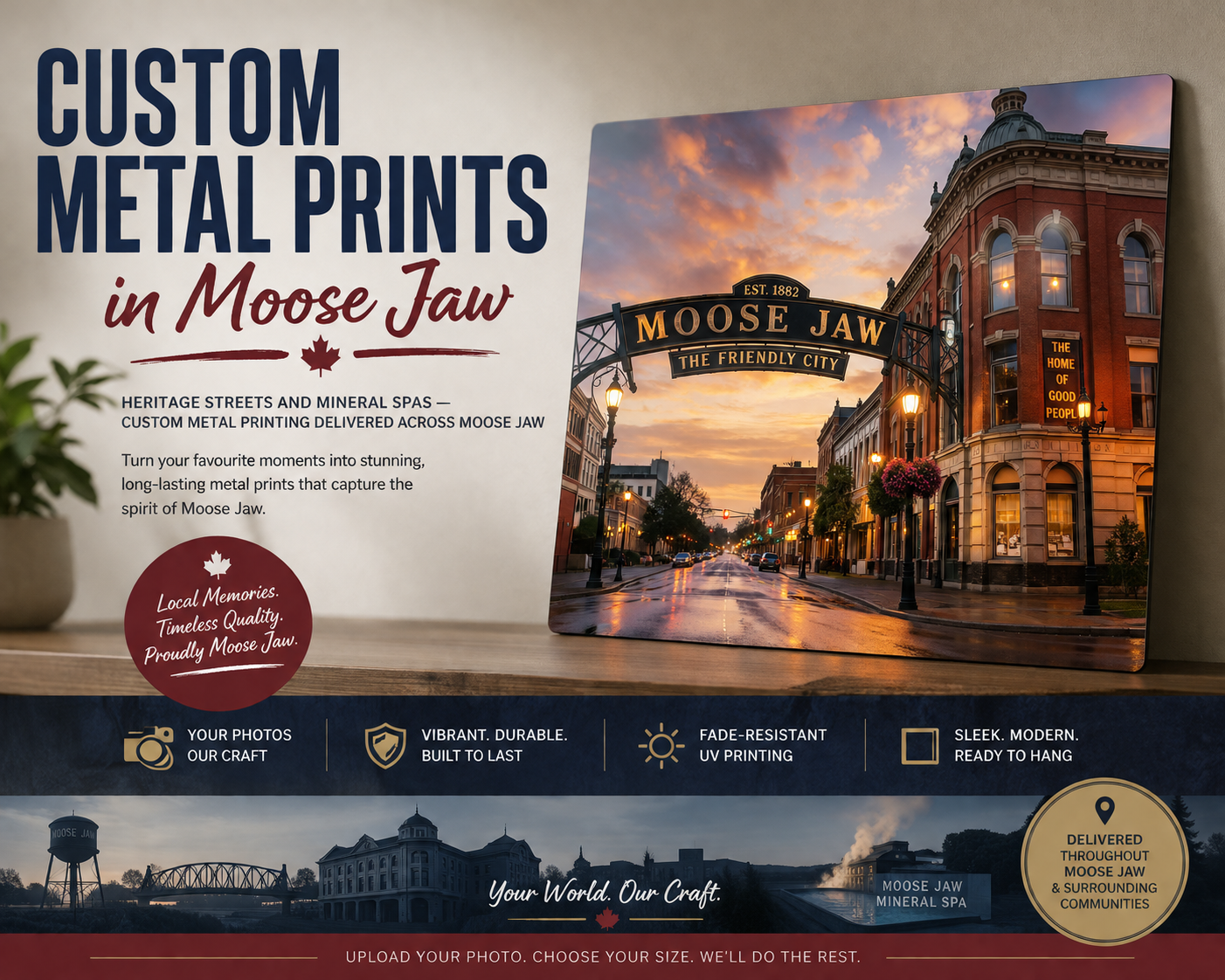 Custom metal print of historic Moose Jaw murals in a heritage home