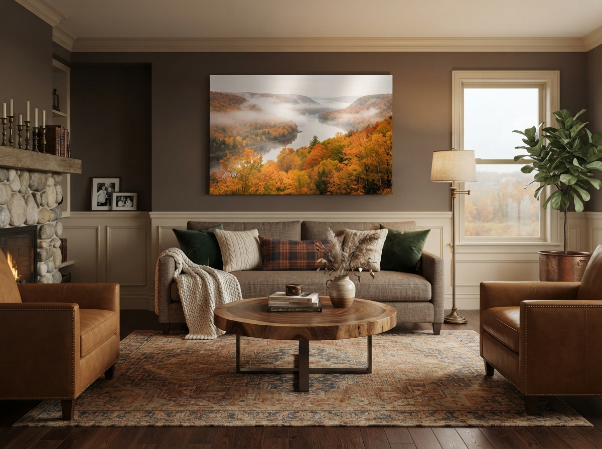 Custom metal print in a warm New Brunswick living room