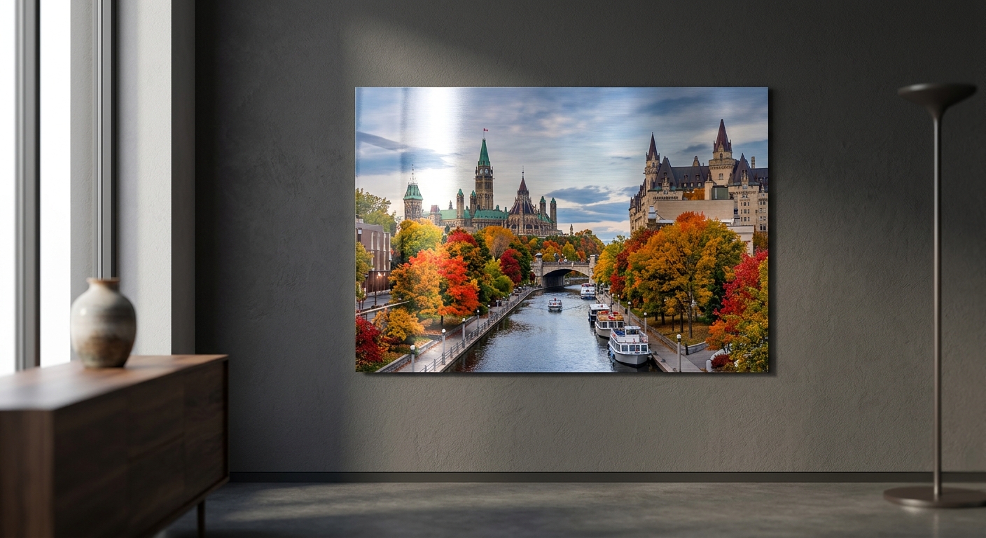 Custom metal print of the Rideau Canal in an Ottawa home