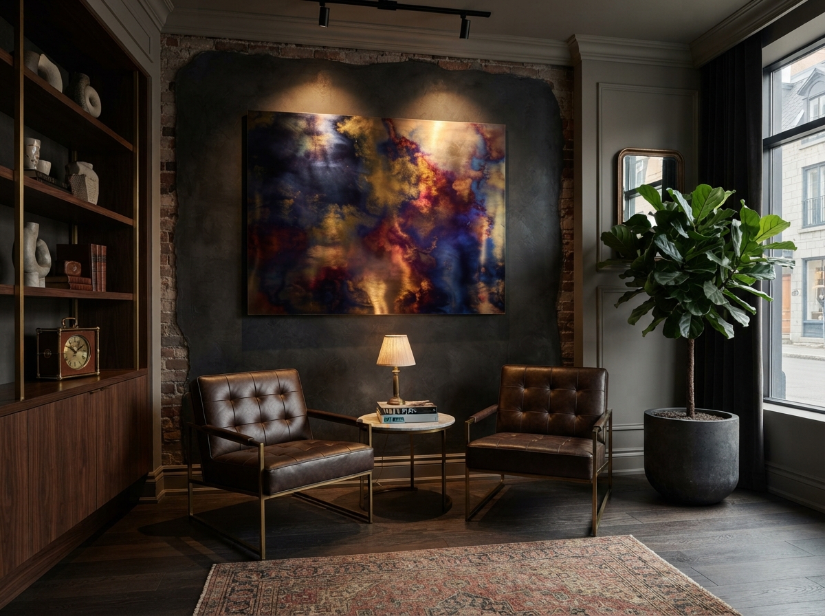 Artistic metal print in a stylish Quebec interior