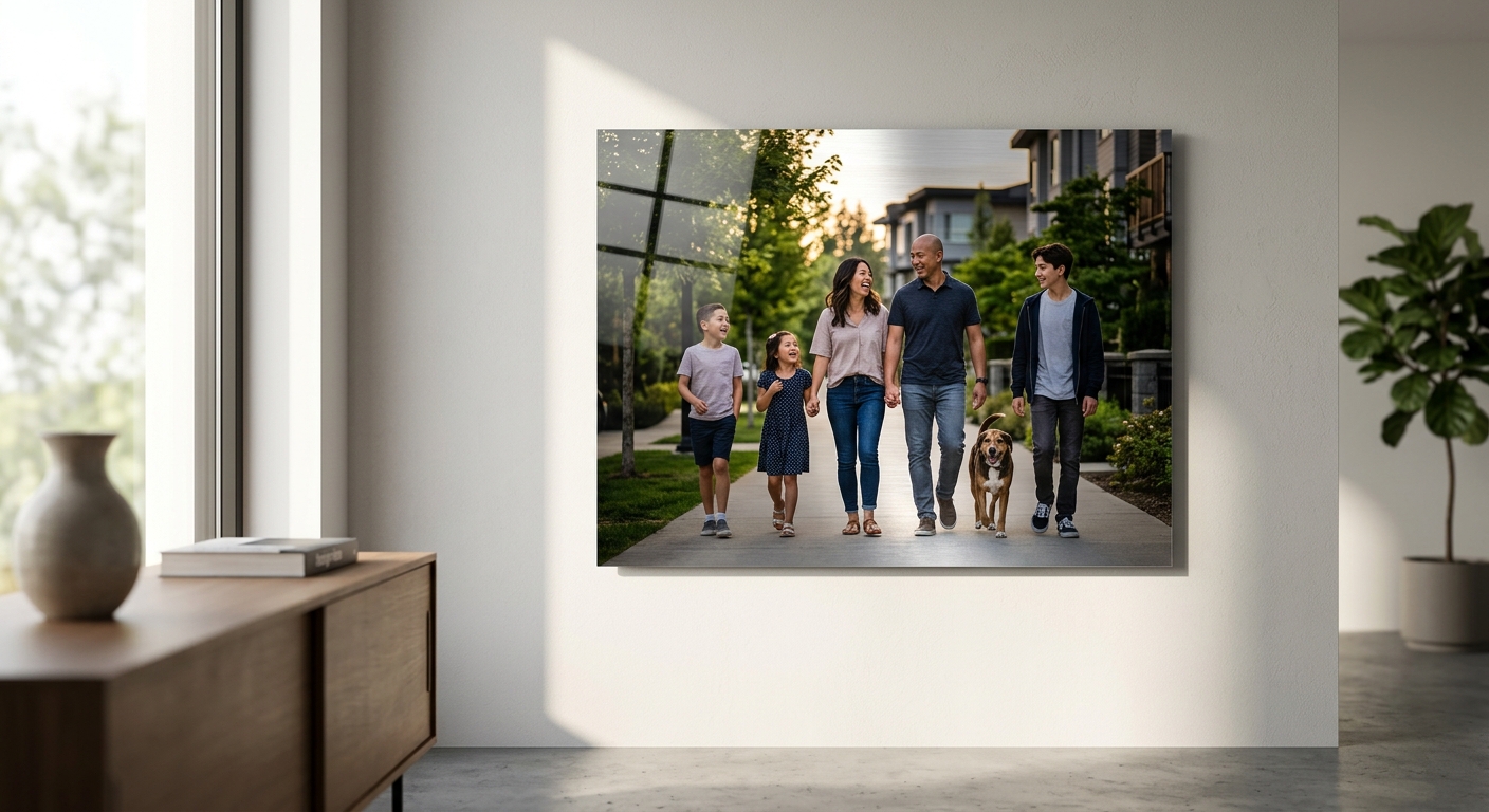 Custom metal print in a modern Surrey family home