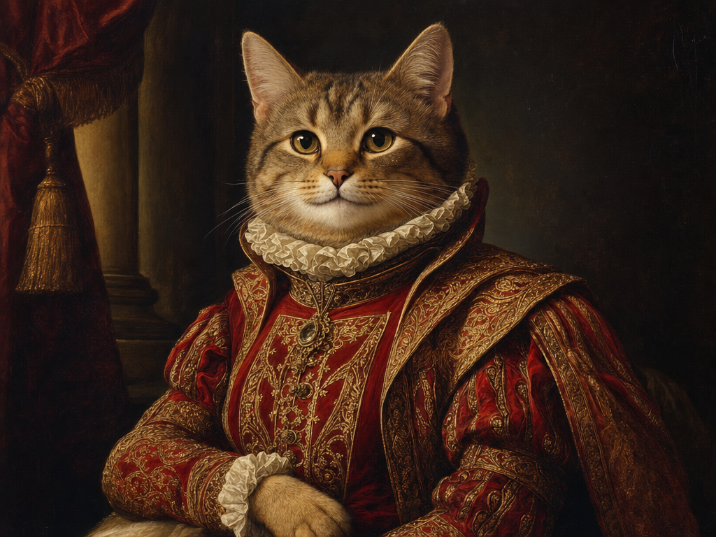 Royal costume pet portrait on metal