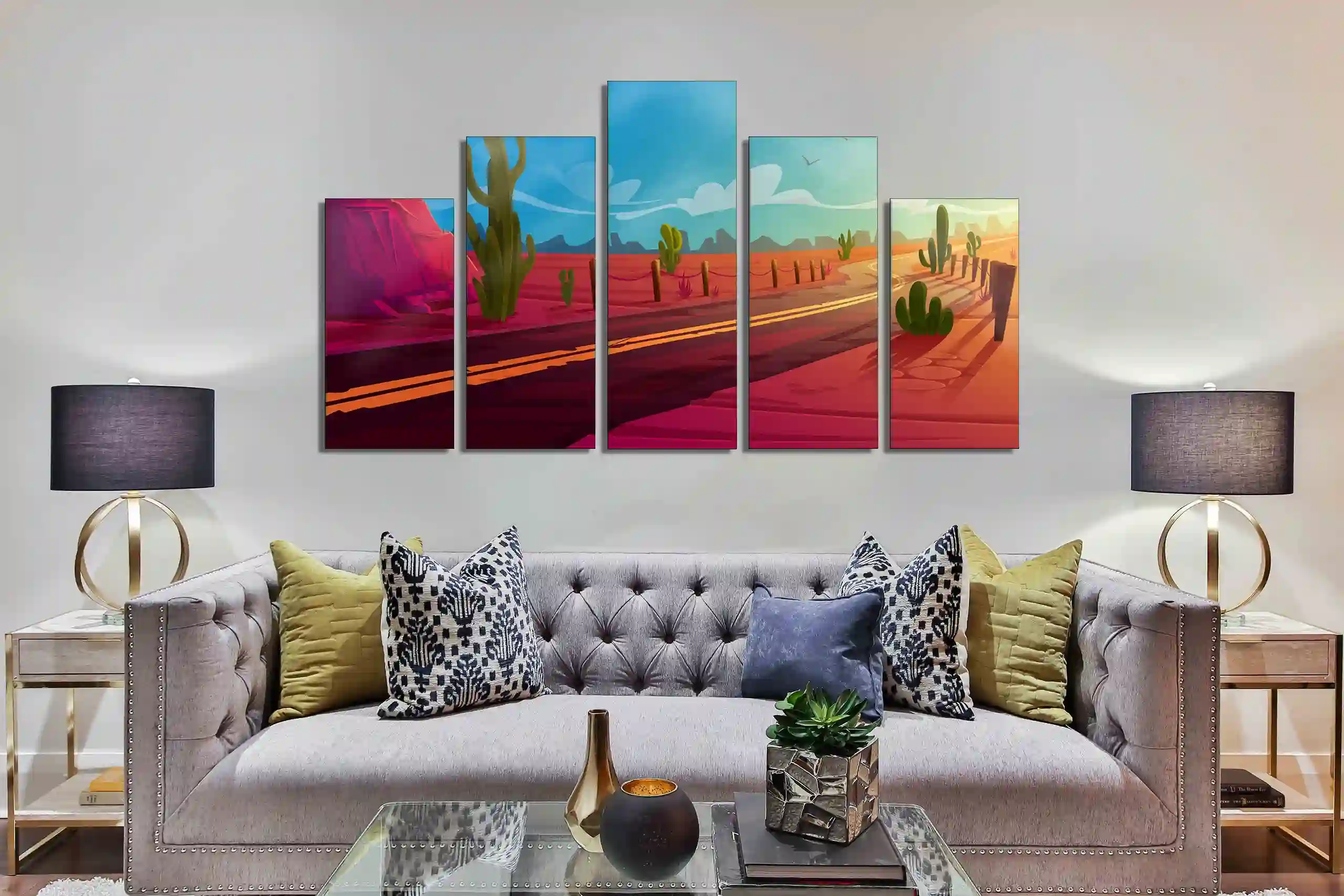 Large custom metal print displayed as the focal point of a room