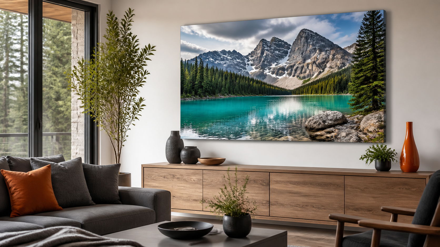 Custom ChromaLuxe metal print displayed in a modern Canadian home